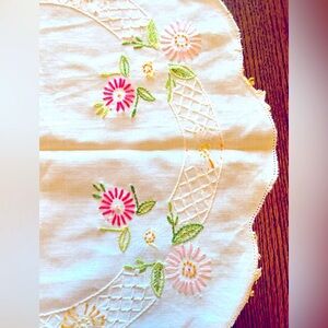 2 Vintage White Table Runners with  Embroidery